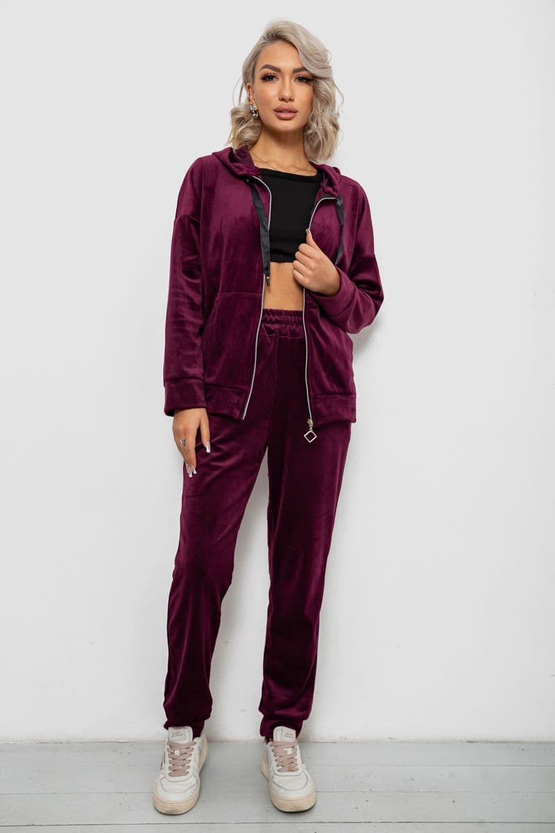 Спортивний костюм жіночий велюровий, колір сливовий, 257R4119 - зображення 1