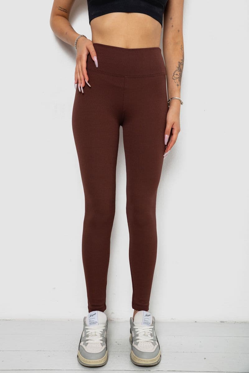 Лосини однотонні у рубчик утеплені на флісі, колір шоколадний, 238R605 - зображення 1