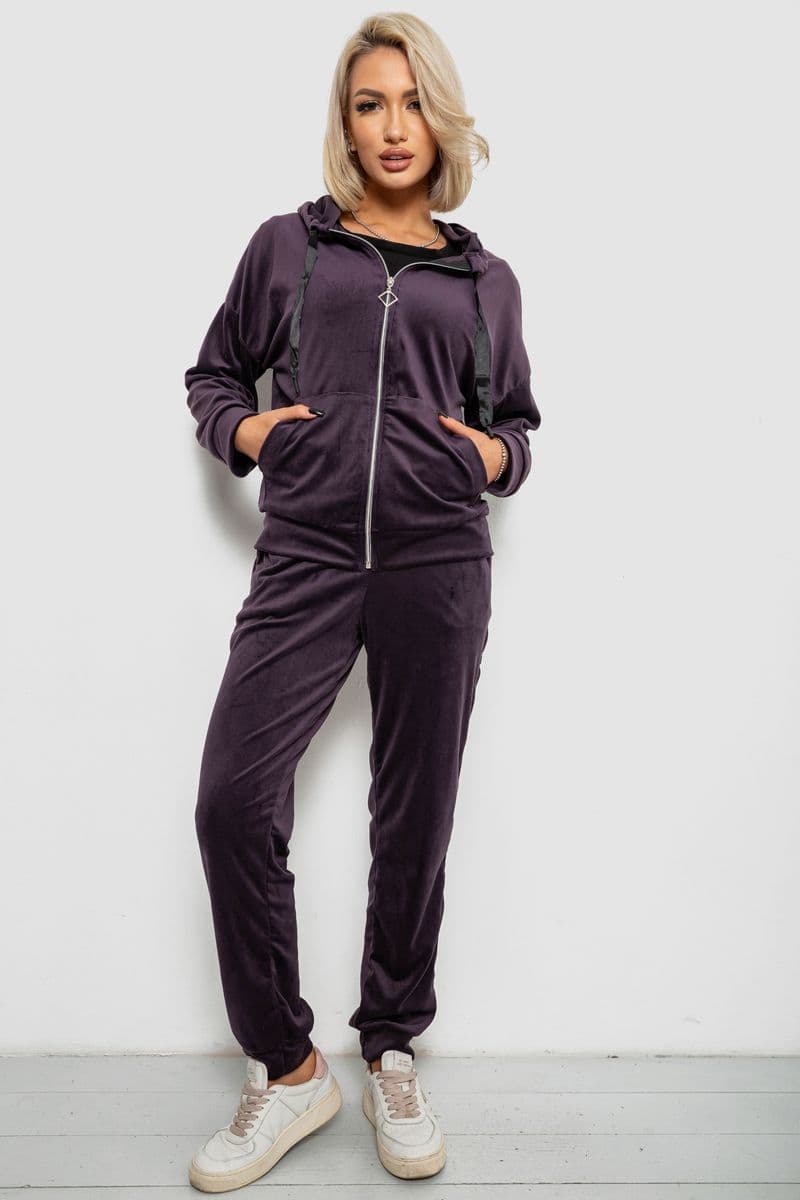 Спортивний костюм жіночий велюровий, колір темно-сливовий, 257R4119 - зображення 1
