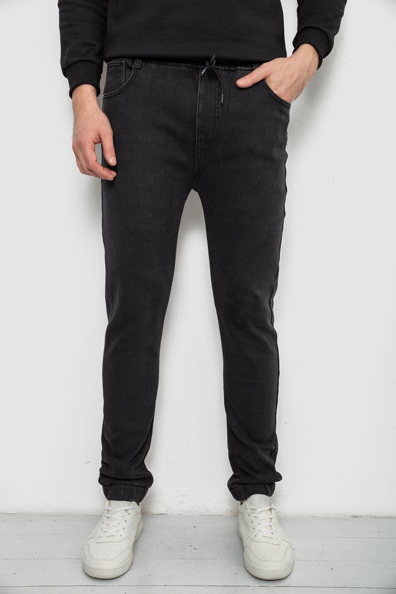 Джинси чоловічі на резинці утеплені, колір чорний, 244R666 - зображення 1