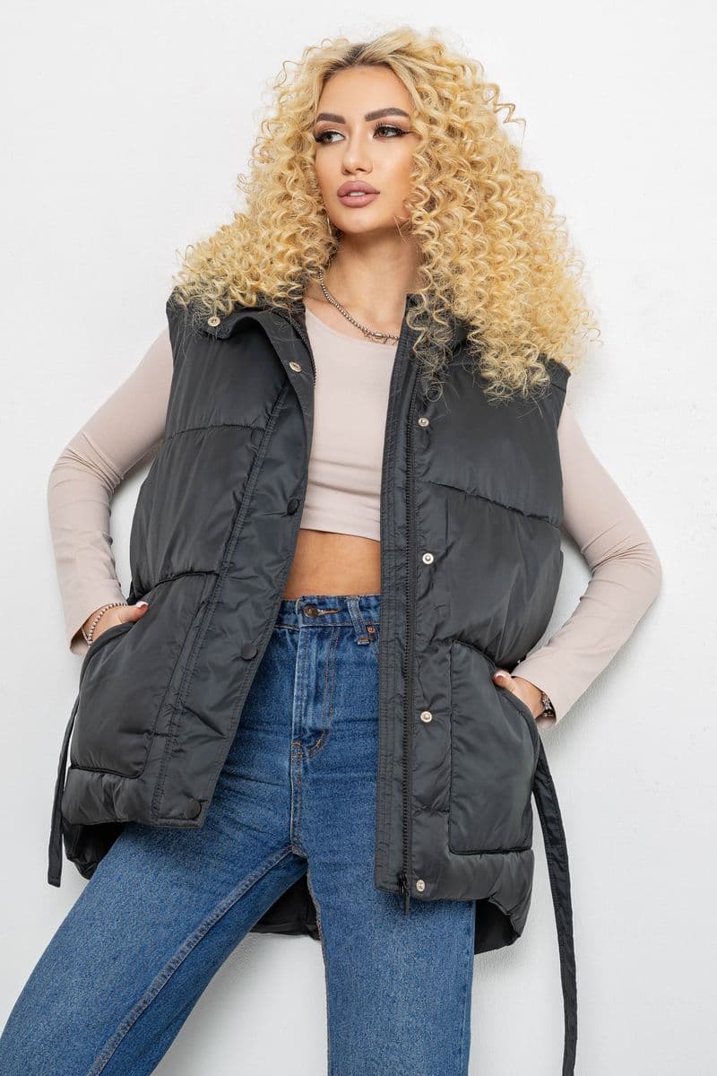 Жилет жіночий з капюшоном, колір темно-зелений, 207R2016 - зображення 1