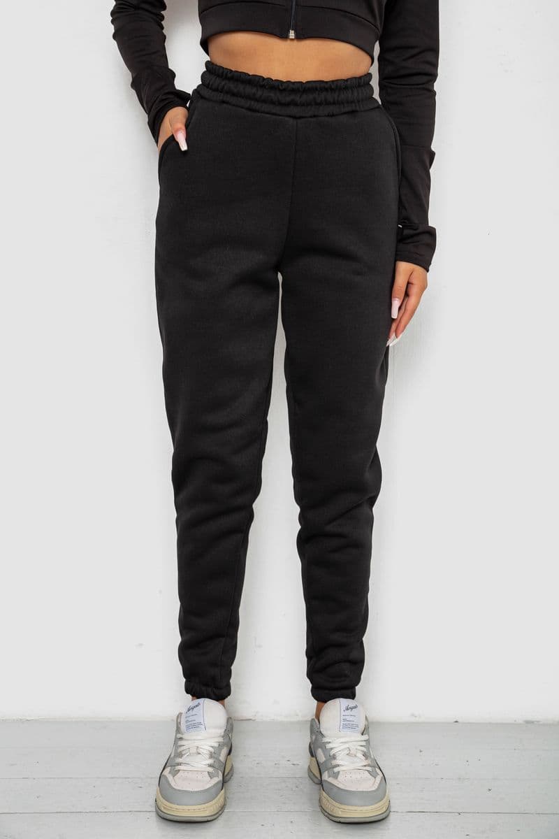 Спортивні штани жіночі на флісі, колір чорний, 238R57013 - зображення 1