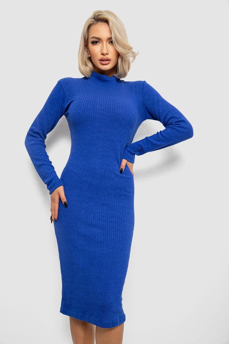 Сукня однотонна в рубчик, колір синій, 257R701 - зображення 1