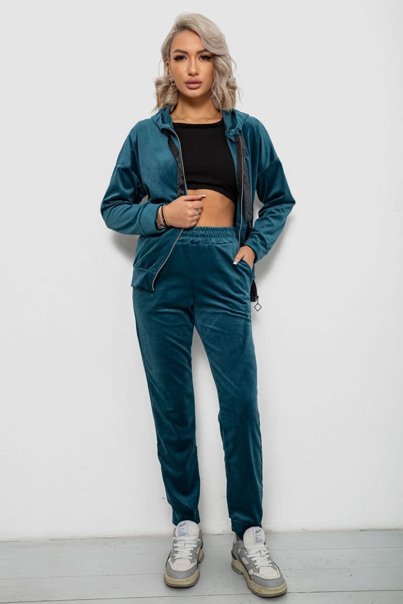 Спортивний костюм жіночий велюровий, колір смарагдовий, 257R4119 - зображення 1