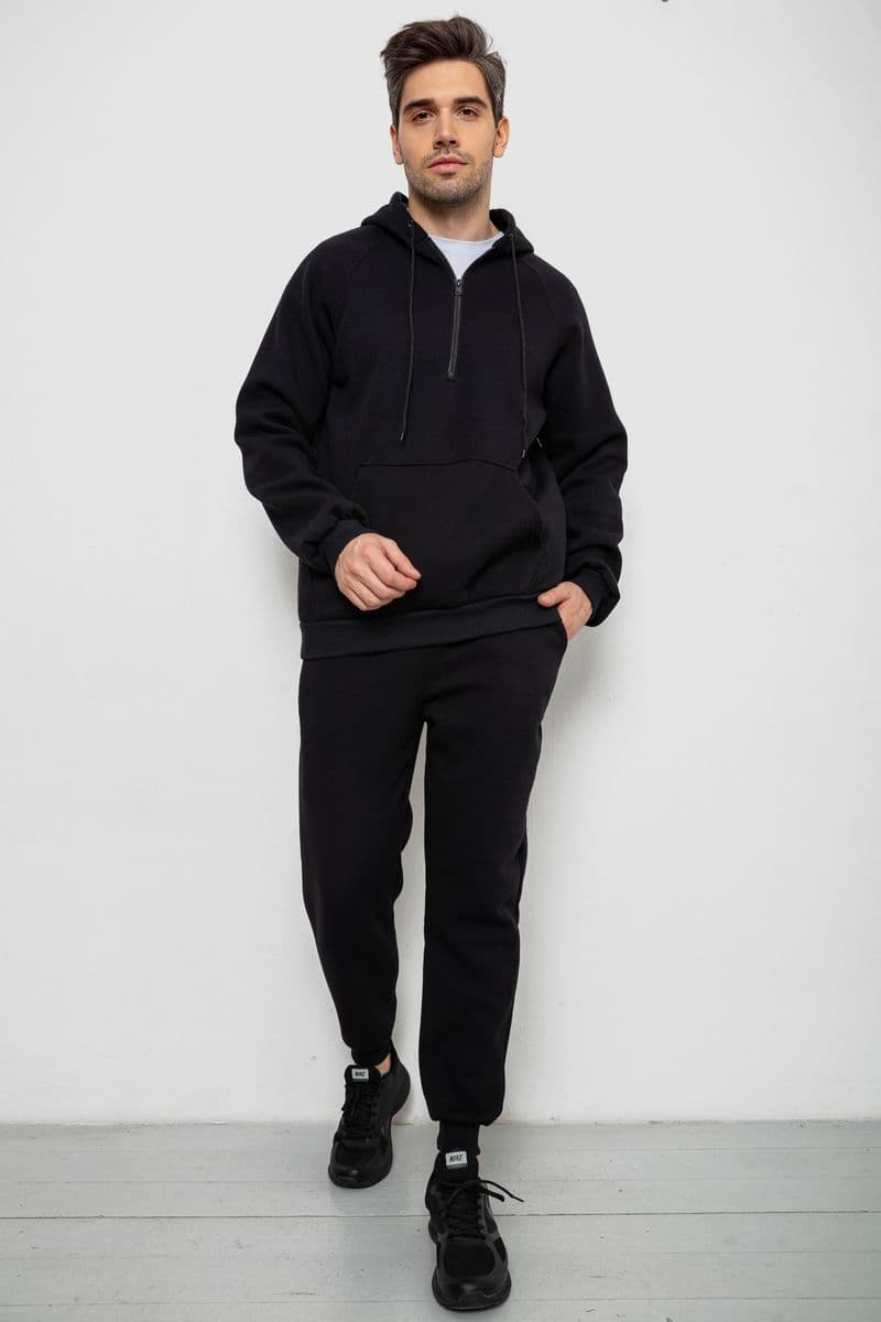 Спортивний костюм чоловічий з турецької тринитки на флісі, колір чорний, 238R166 - зображення 1