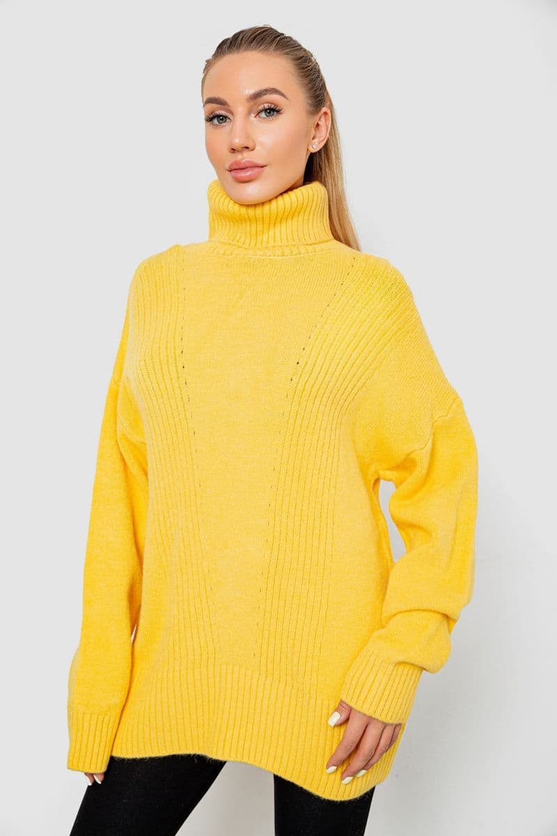 Светр - гольф жіночий вовняний, колір жовтий, 244R2050 - зображення 1