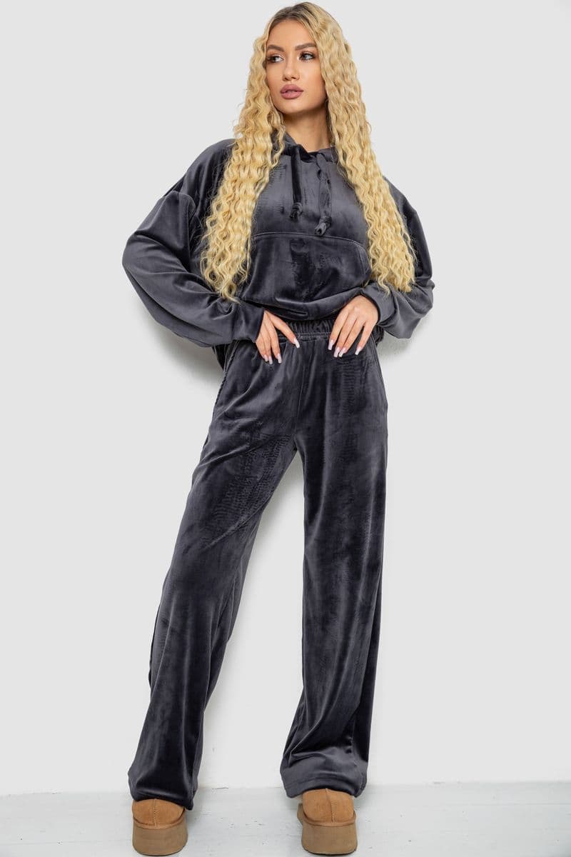 Спортивний костюм жіночий велюровий, колір темно-сірий, 241R2001-20 - зображення 1