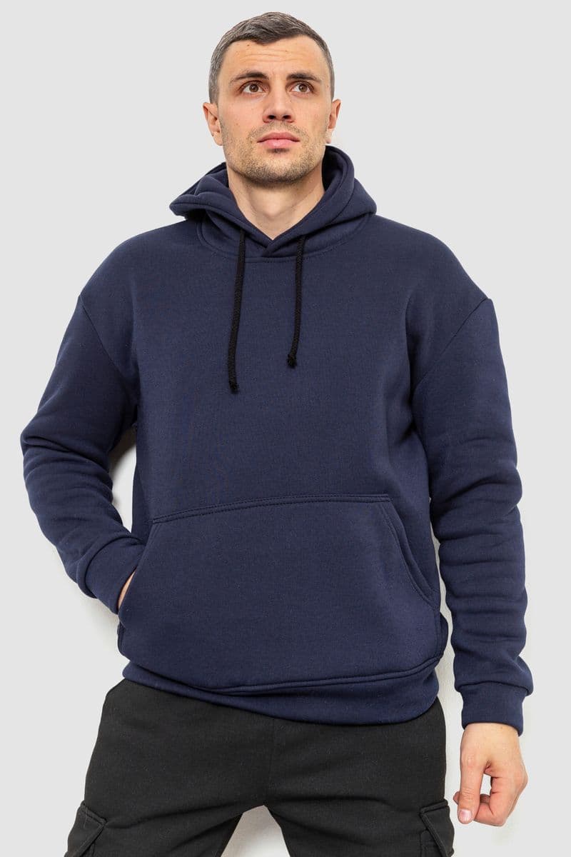 Худі чоловічий на флісі однотонний, колір темно-синій, 241R2650 - зображення 1