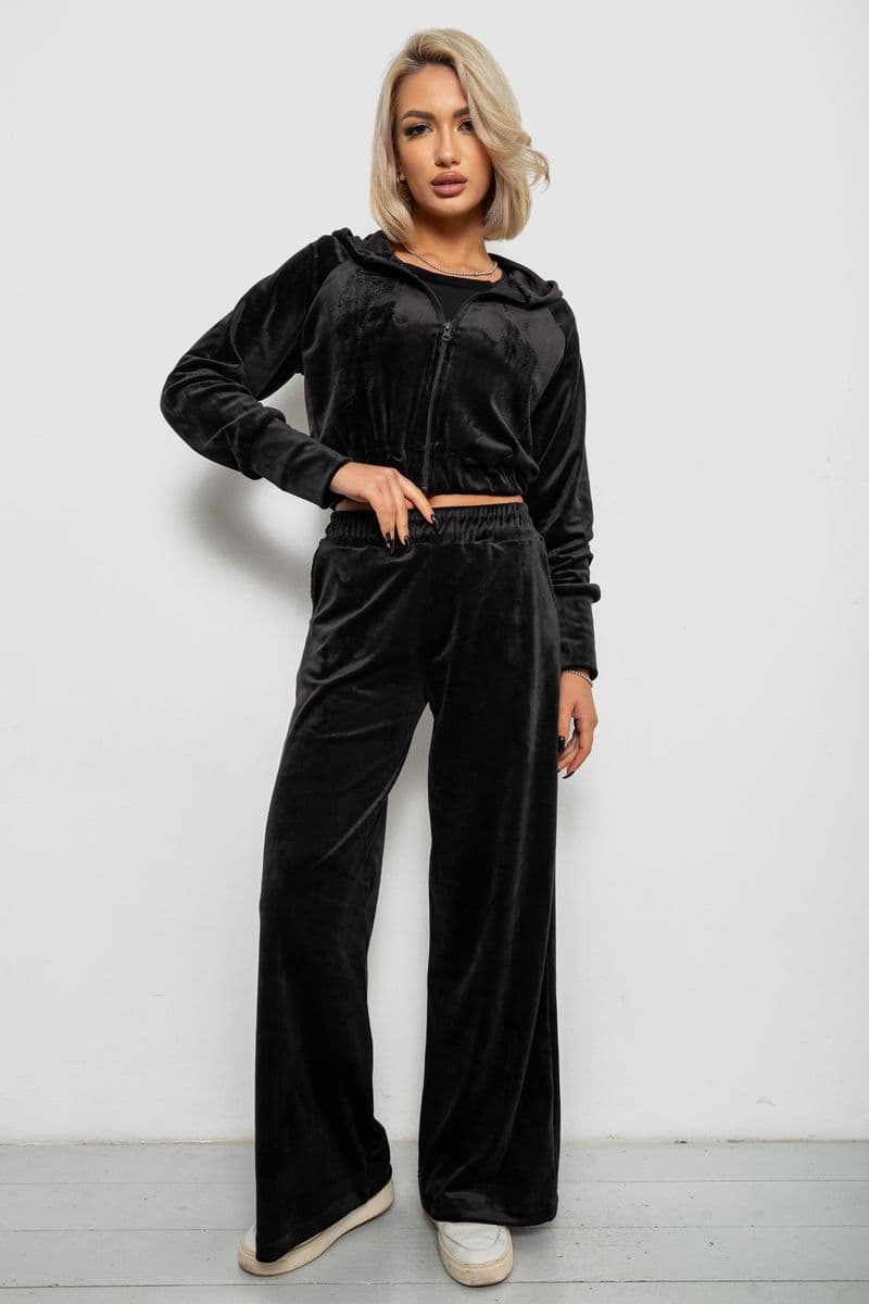 Спортивний костюм жіночий велюровий, колір чорний, 257R4125 - зображення 1