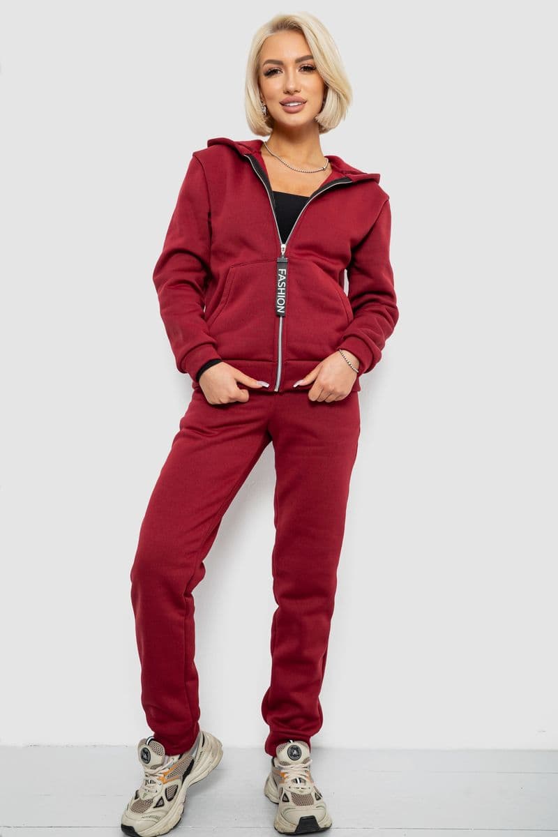 Спортивний костюм жіночий на флісі, колір бордовий, 257R86 - зображення 1