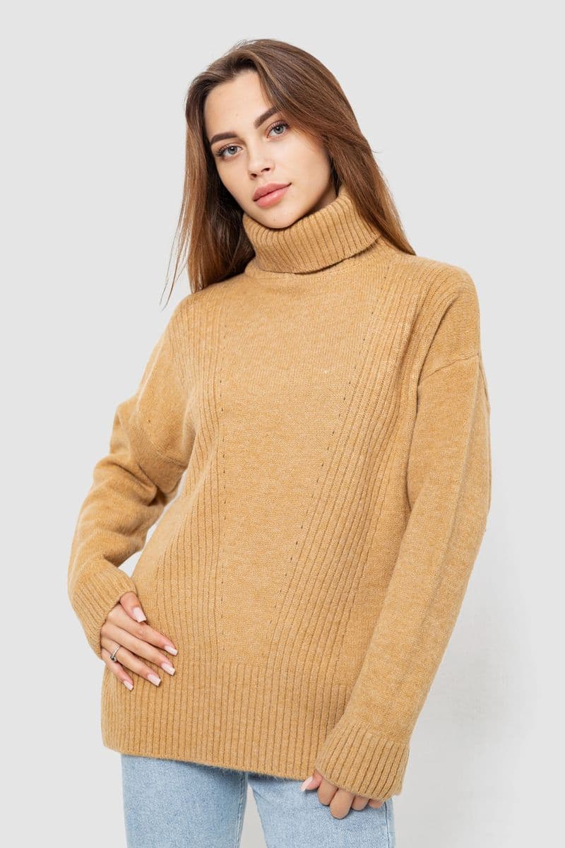 Светр - гольф жіночий вовняний, колір бежевий, 244R2050 - зображення 1