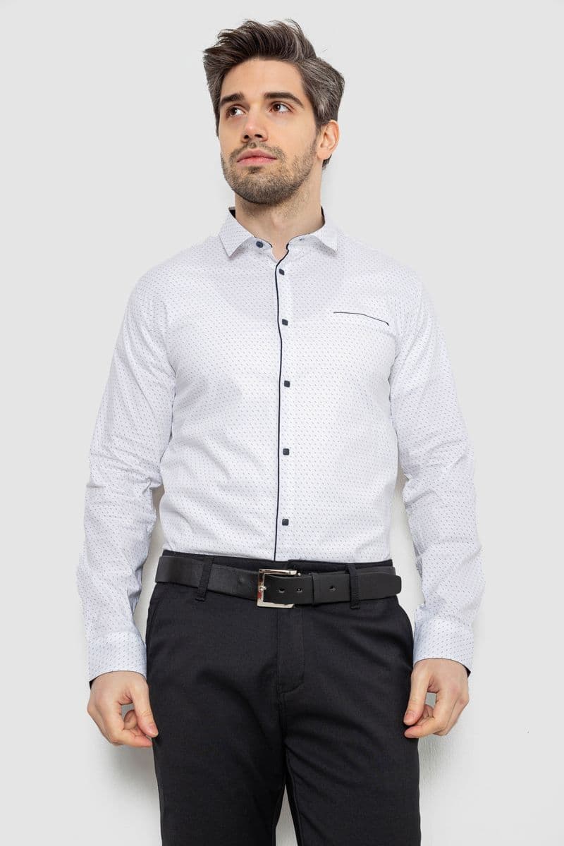 Сорочка чоловіча однотонна з принтом, колір білий, 186R2025 - зображення 1