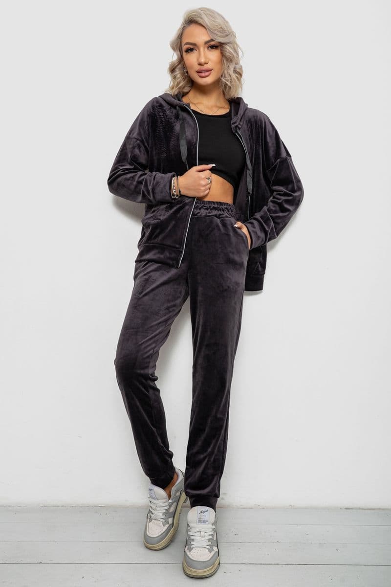 Спортивний костюм жіночий велюровий, колір чорнильний, 257R4119 - зображення 1