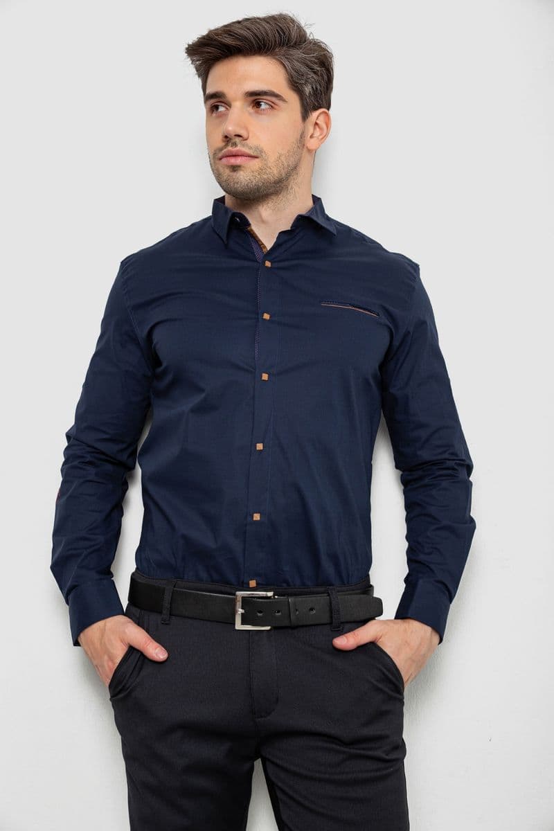 Сорочка чоловіча, колір темно-синій, 214R7094 - зображення 1