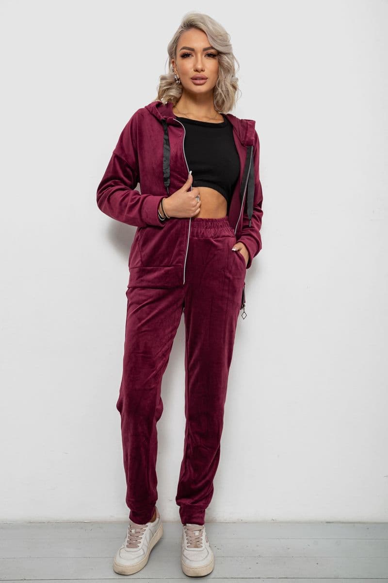 Спортивний костюм жіночий велюровий, колір бордовий, 257R4119 - зображення 1
