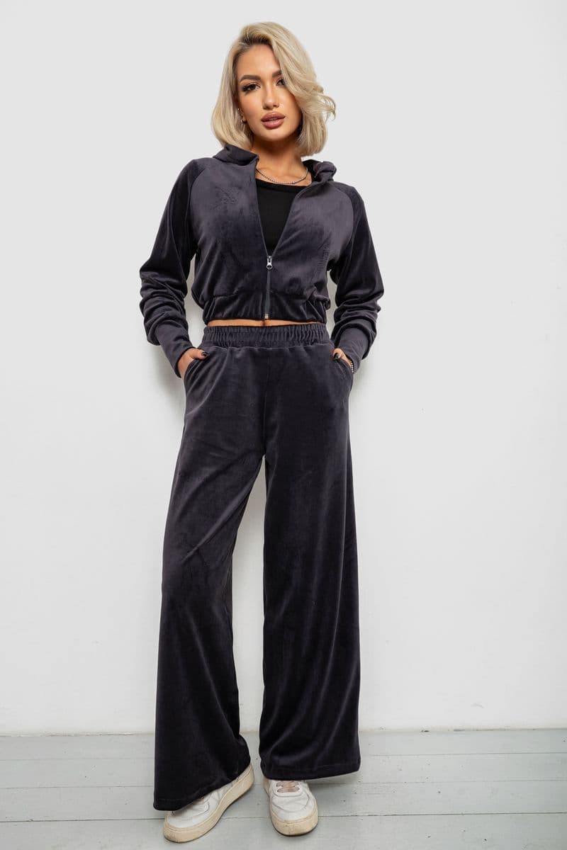 Спортивний костюм жіночий велюровий, колір чорнильний, 257R4125 - зображення 1