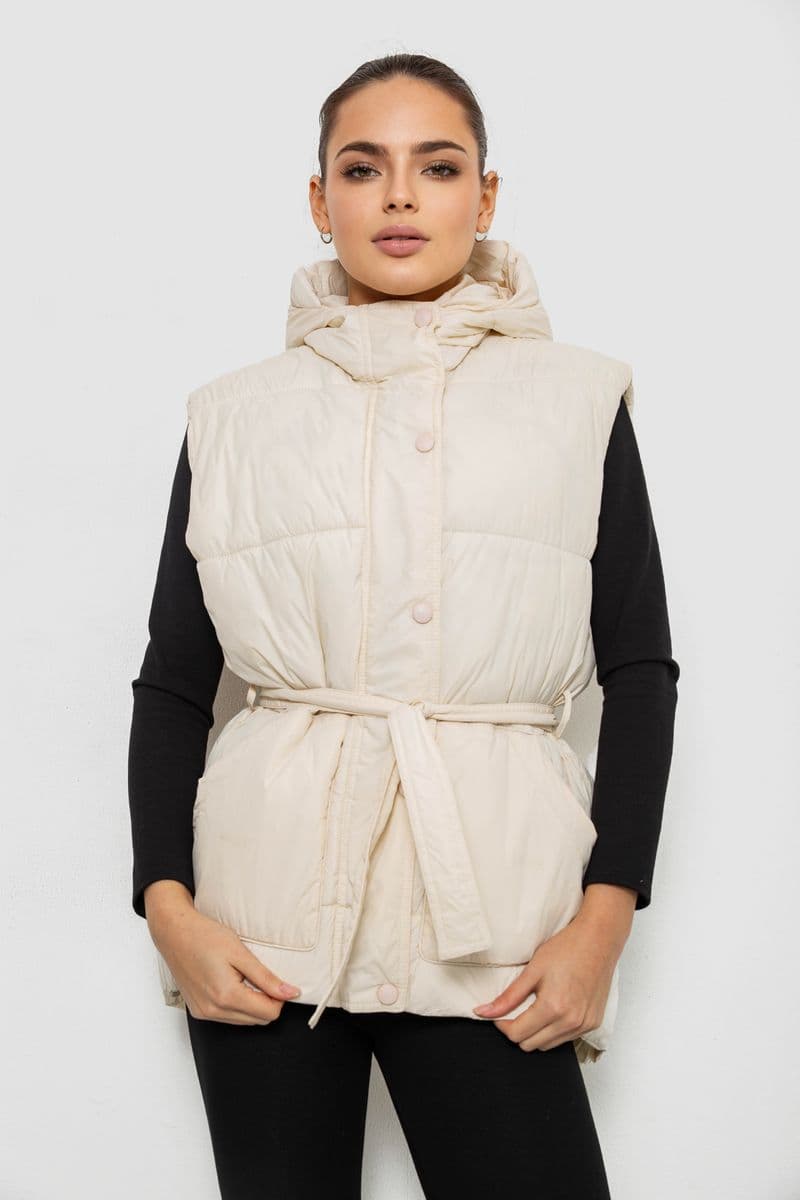 Жилет жіночий з капюшоном, колір світло-бежевий, 207R2016 - зображення 1