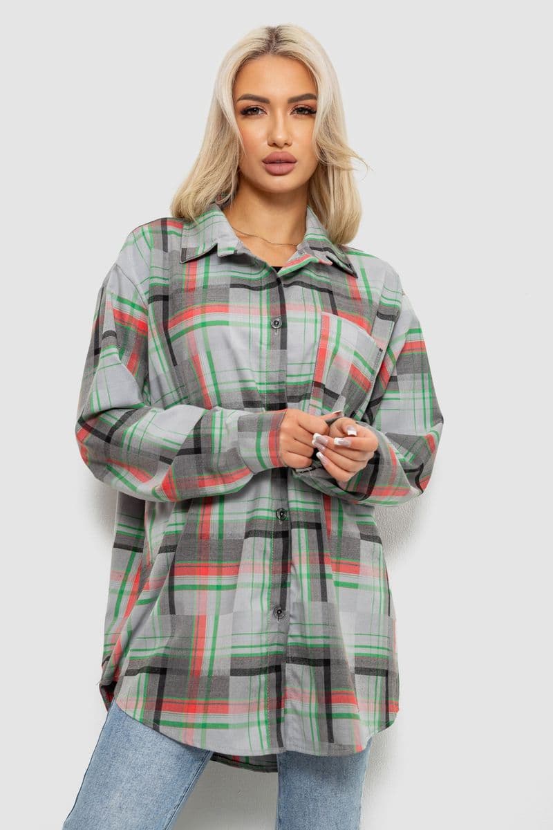 Сорочка жіноча в клітинку, колір сіро-зелений, 257R505 - зображення 1