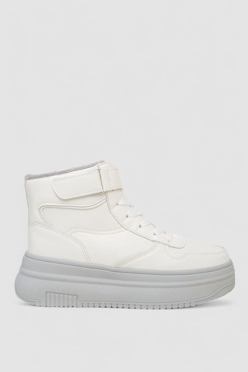 Кросівки жіночі зимові на хутрі, колір біло-сірий, 248RAM04 - зображення 1