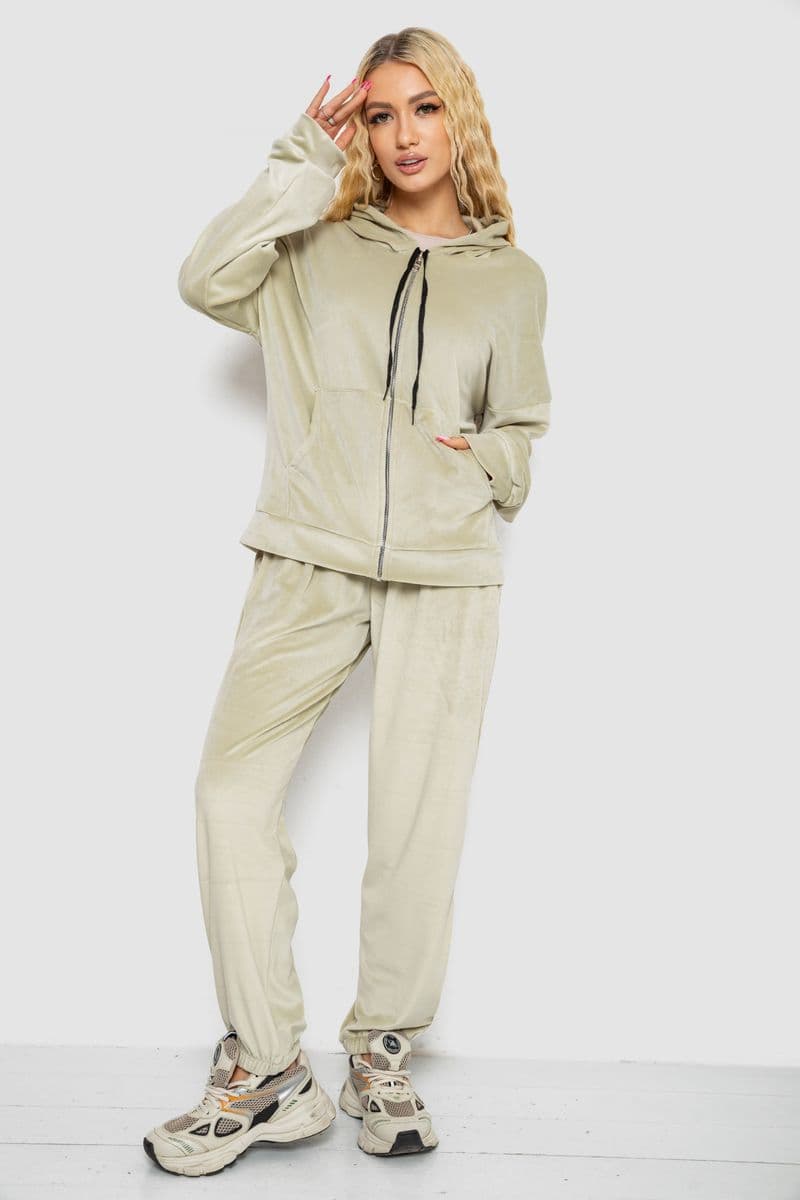 Спортивний костюм жіночий велюровий, колір світло-оливковий, 238R107-1 - зображення 1