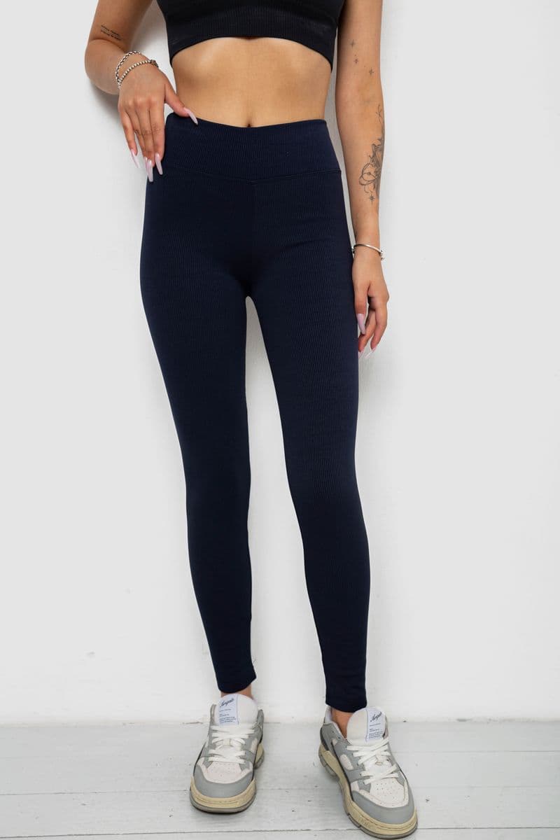 Лосини однотонні у рубчик утеплені на флісі, колір синій, 238R605 - зображення 1