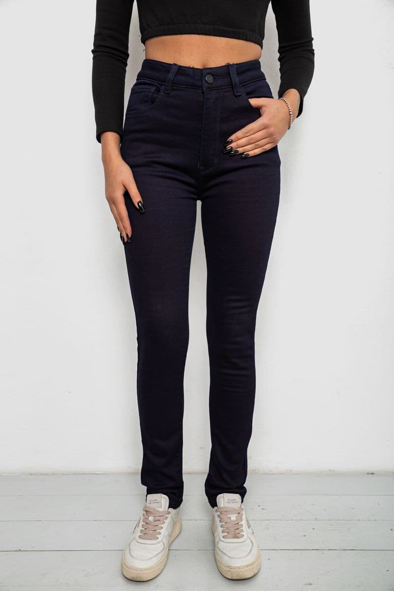 Джинси жіночі однотонні на флісі, колір темно-синій, 244RS021 - зображення 1