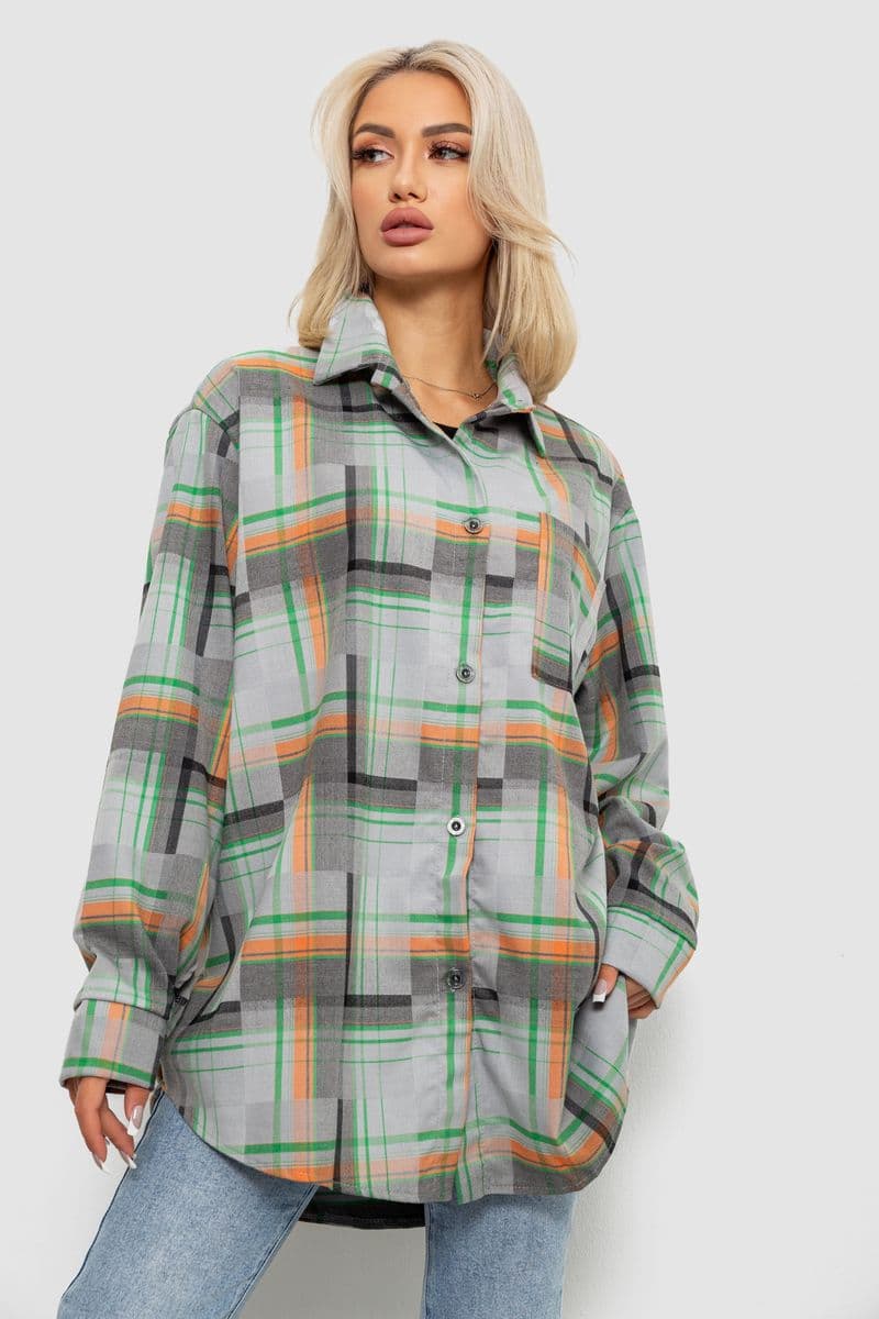 Сорочка жіноча в клітинку, колір сіро-помаранчевий, 257R505 - зображення 1