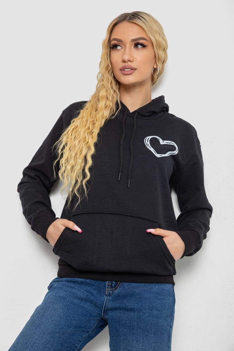 Худі жіночий на тонкому флісі, колір чорний, 238R57162-10 - зображення 1