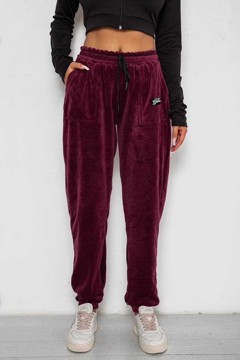 Спортивні штани велюрові жіночі, колір бордовий, 238R58649-1 - зображення 1