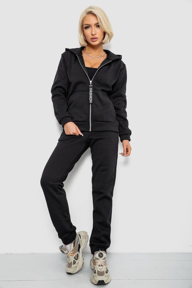 Спортивний костюм жіночий на флісі, колір чорний, 257R86 - зображення 1