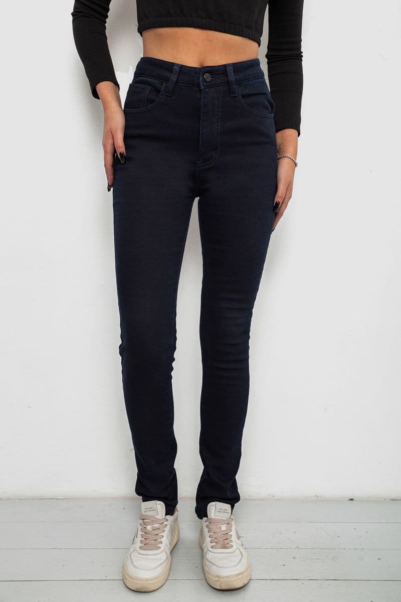 Джинси жіночі однотонні на флісі, колір темно-синій, 244RS017 - зображення 1