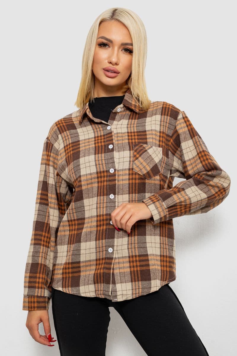 Сорочка жіноча в клітинку, колір коричневий, 244R1070-2 - зображення 1