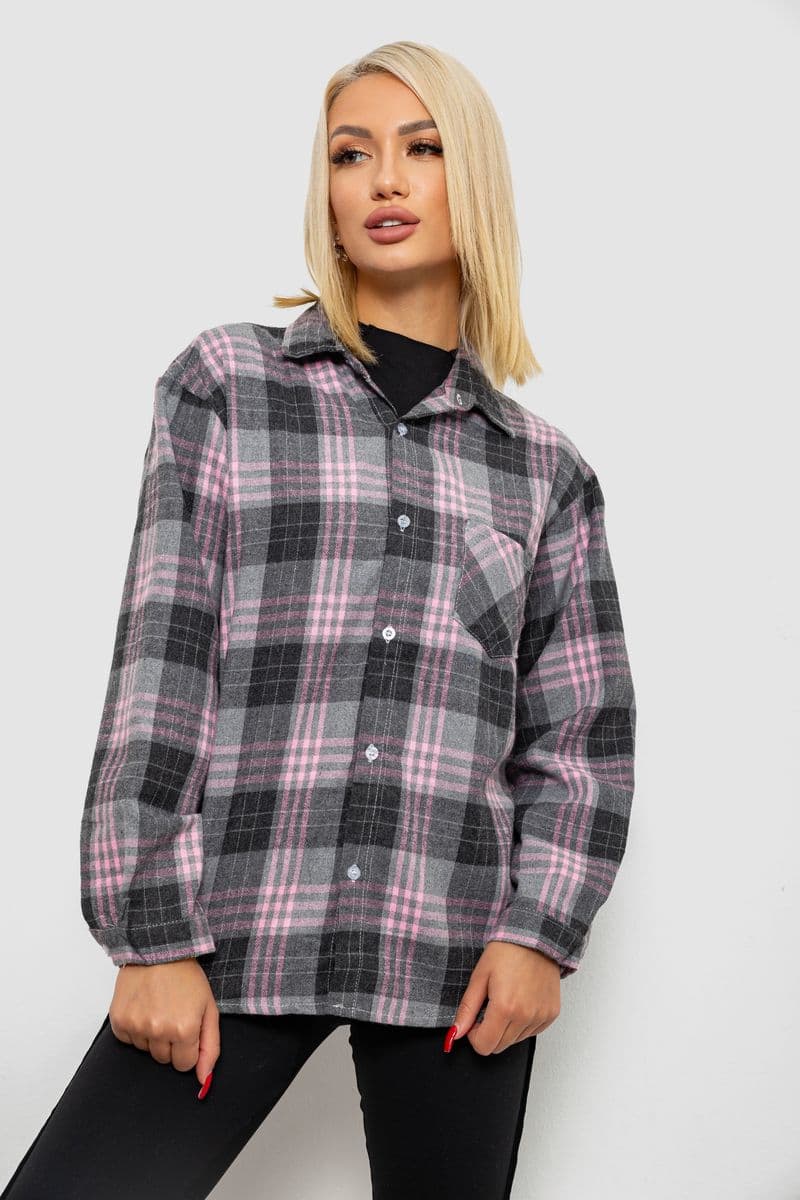 Сорочка жіноча в клітинку, колір сірий, 244R1070-2 - зображення 1