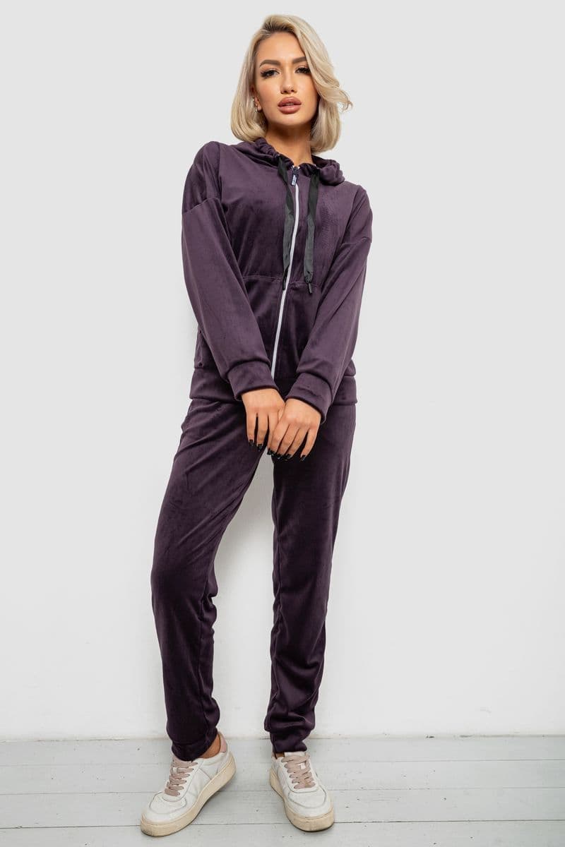 Спортивний костюм жіночий велюровий, колір темно-сливовий, 257R4122 - зображення 1