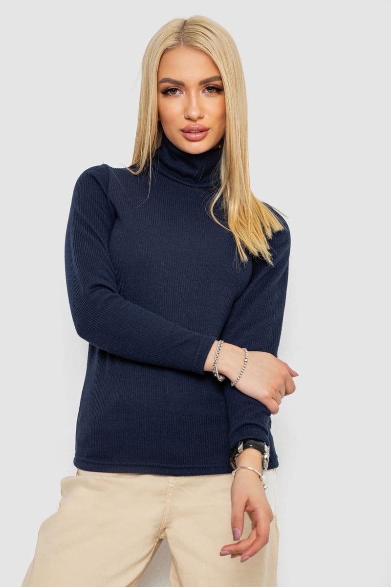 Гольф жіночий на флісі в рубчик, колір темно-синій, 238R329 - зображення 1