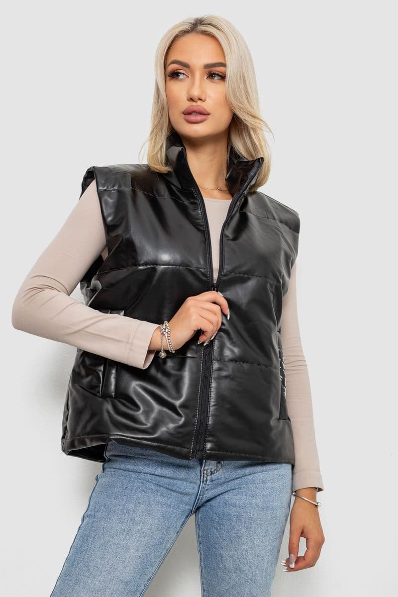 Жилет жіночий демісезонний екошкіра, колір чорний, 257R98 - зображення 1