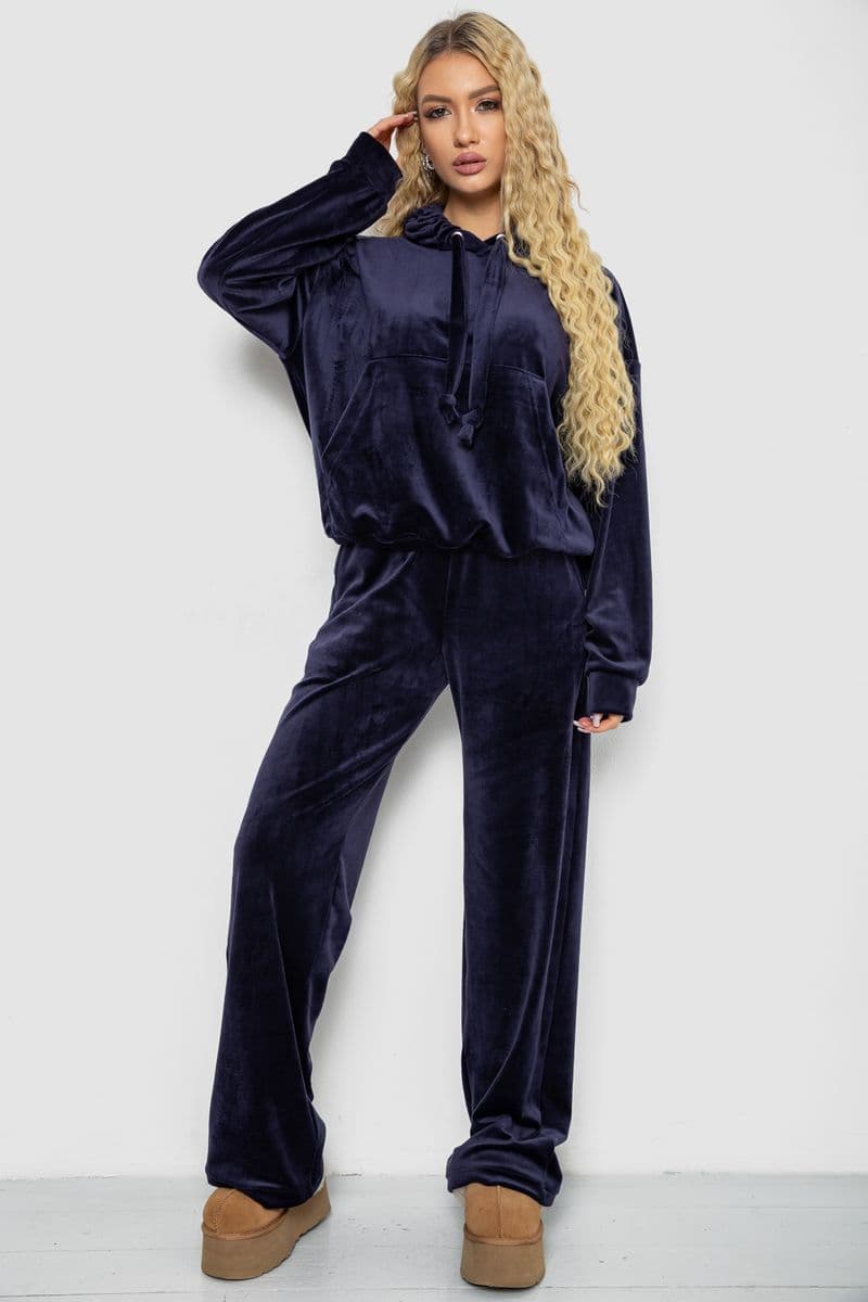Спортивний костюм жіночий велюровий, колір темно-синій, 241R2001-20 - зображення 1