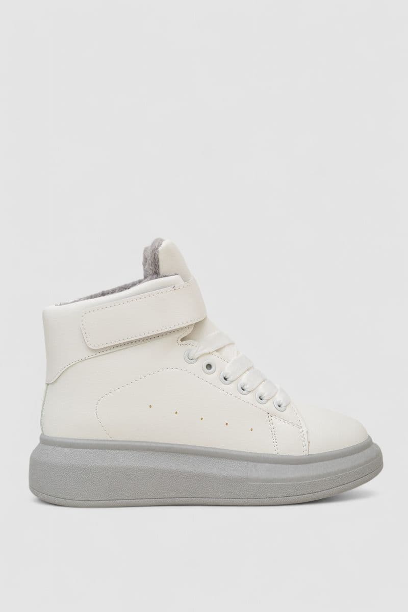 Кросівки жіночі зимові на хутрі, колір біло-сірий, 248RA2252 - зображення 1