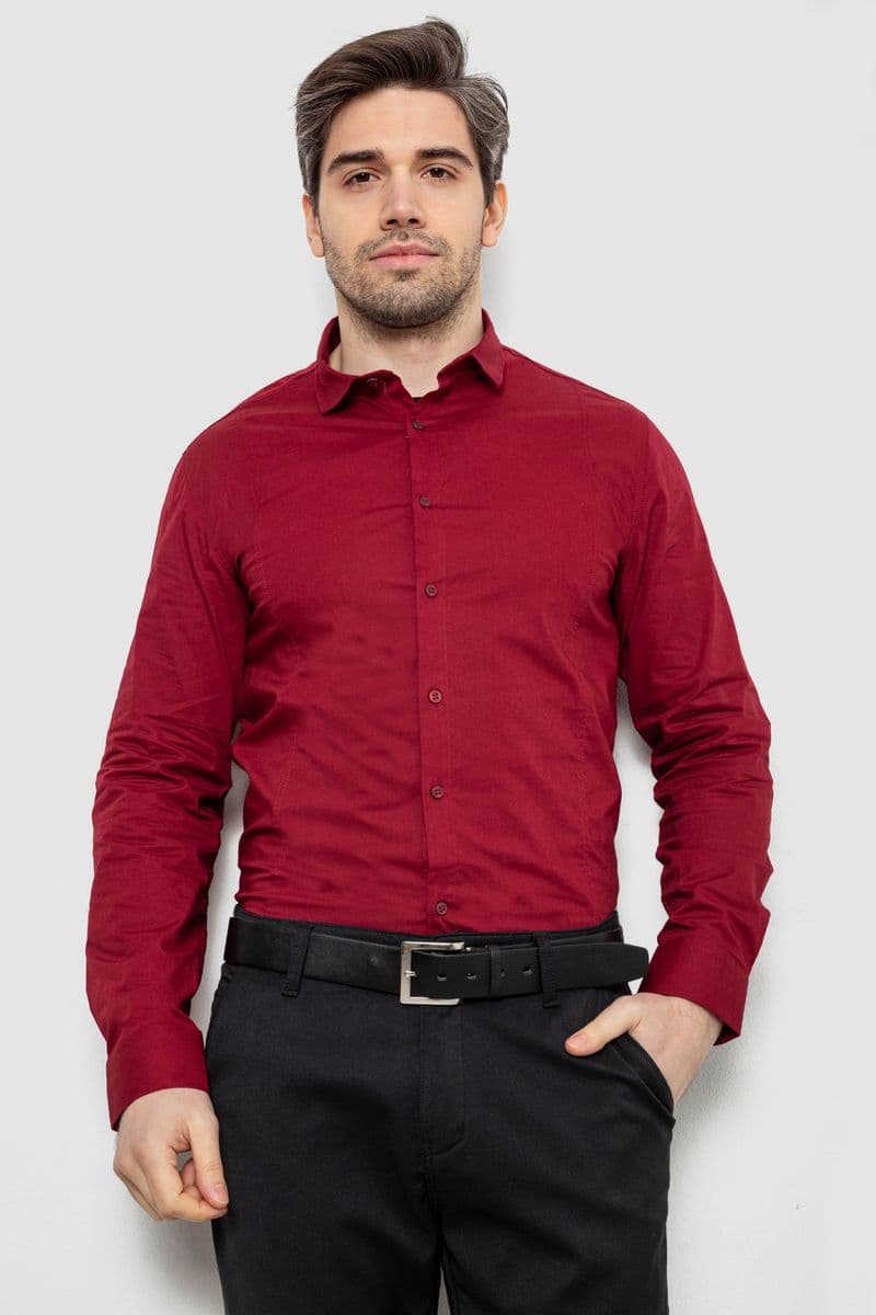 Сорочка чоловіча однотонна, колір бордовий, 186R2013 - зображення 1