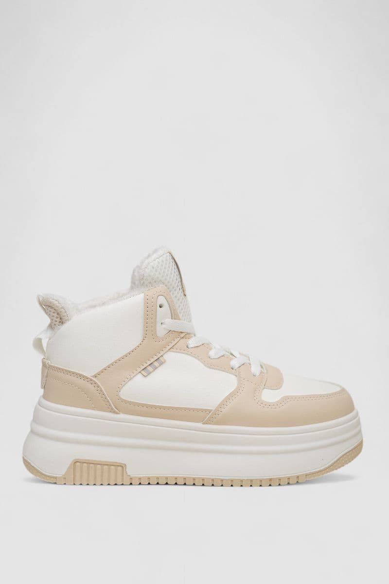 Кросівки жіночі зимові на хутрі, колір біло-бежевий, 248RAM09 - зображення 1