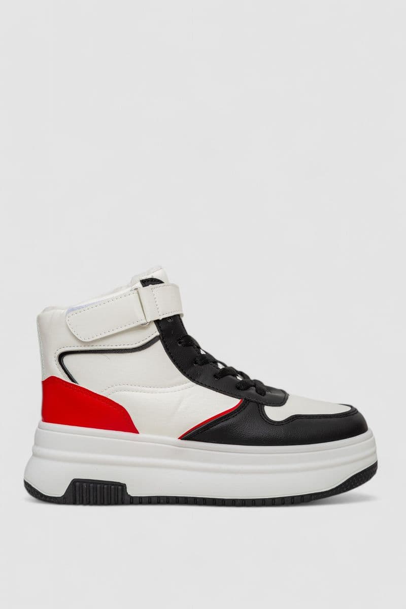 Кросівки жіночі зимові на хутрі, колір біло-чорний, 248RAM04 - зображення 1