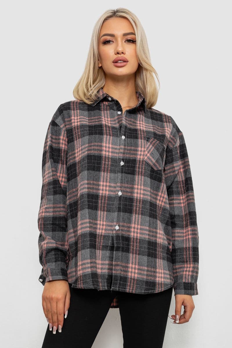 Сорочка жіноча в клітинку, колір темно-сірий, 244R1070-2 - зображення 1