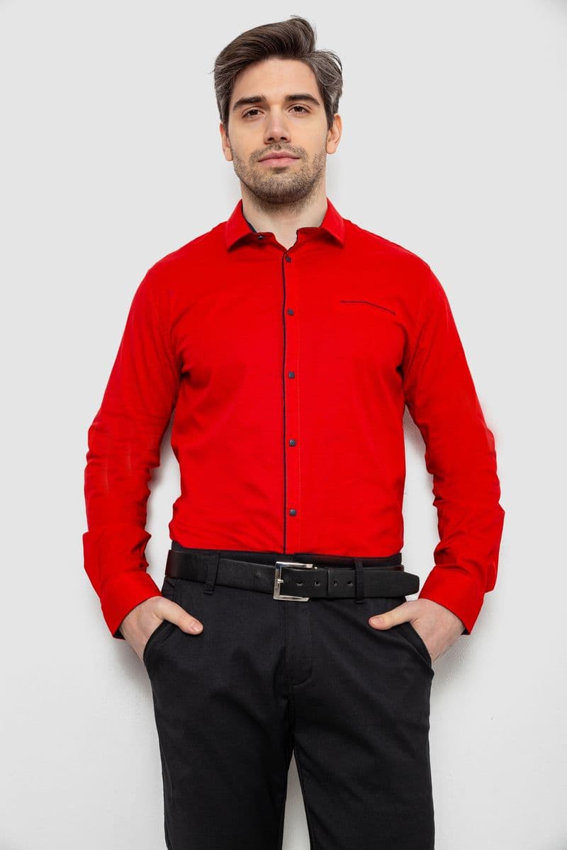 Сорочка чоловіча однотонна з принтом, колір червоний, 186R2025 - зображення 1