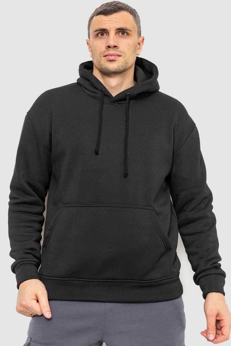 Худі чоловічий на флісі однотонний, колір чорний, 241R2650 - зображення 1