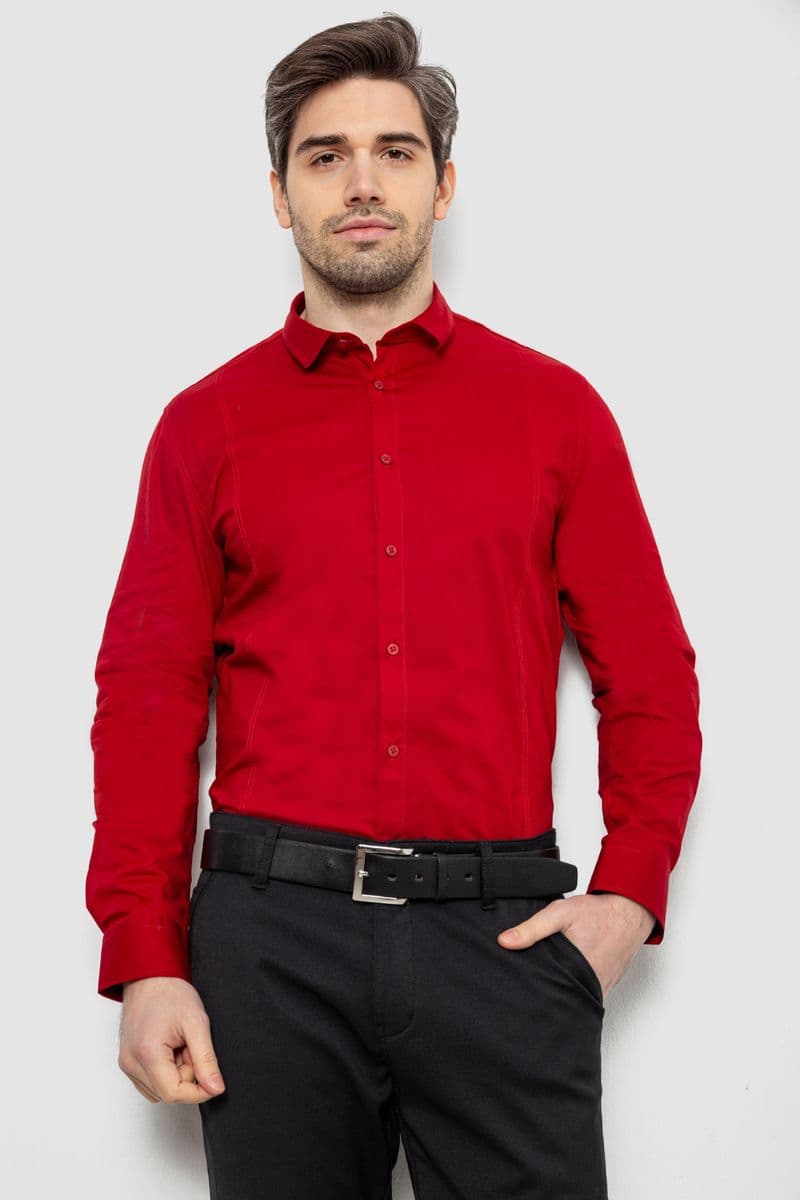 Сорочка чоловіча однотонна, колір червоний, 186R2013 - зображення 1