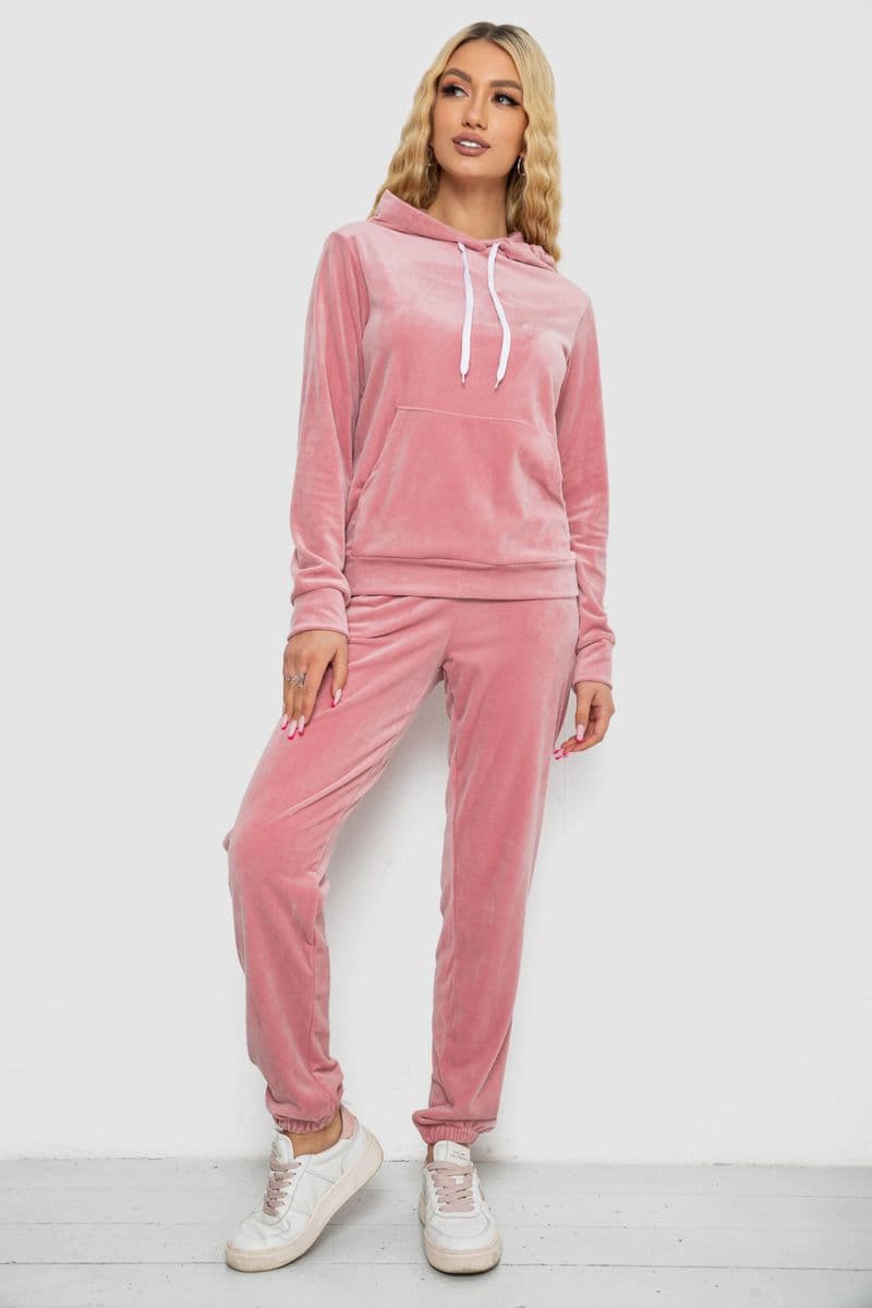 Спортивний костюм жіночий велюровий, колір рожевий, 238R58570 - зображення 1