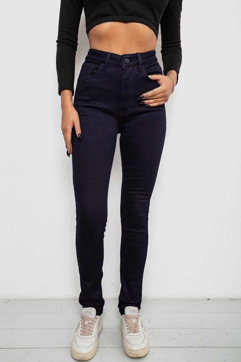Джинси жіночі однотонні на флісі, колір темно-синій, 244RS020 - зображення 1