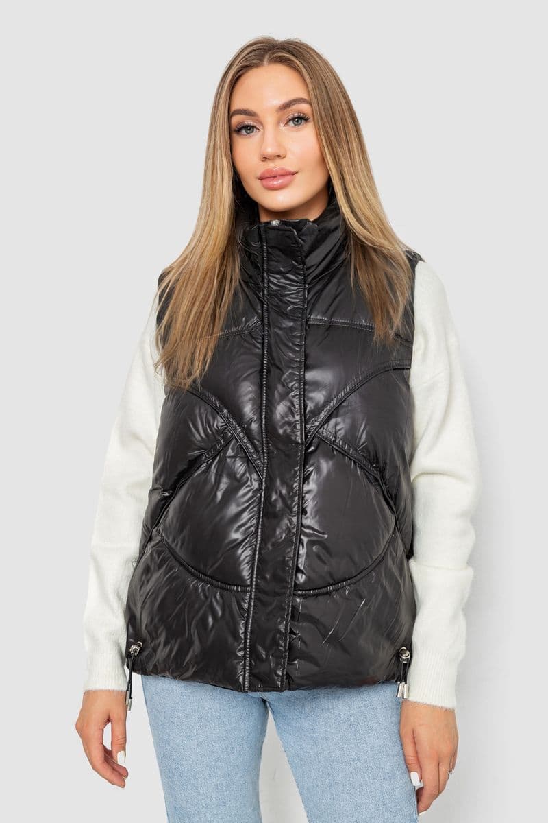 Жилетка жіноча однотонна, колір чорний, 244R915 - зображення 1