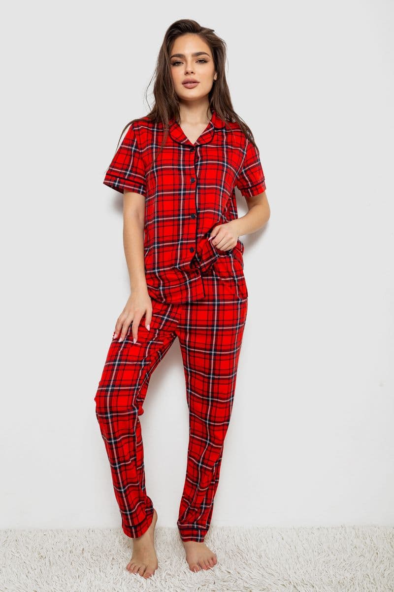 Жіноча піжама в клітину, колір червоний, 219RP-320 - зображення 1