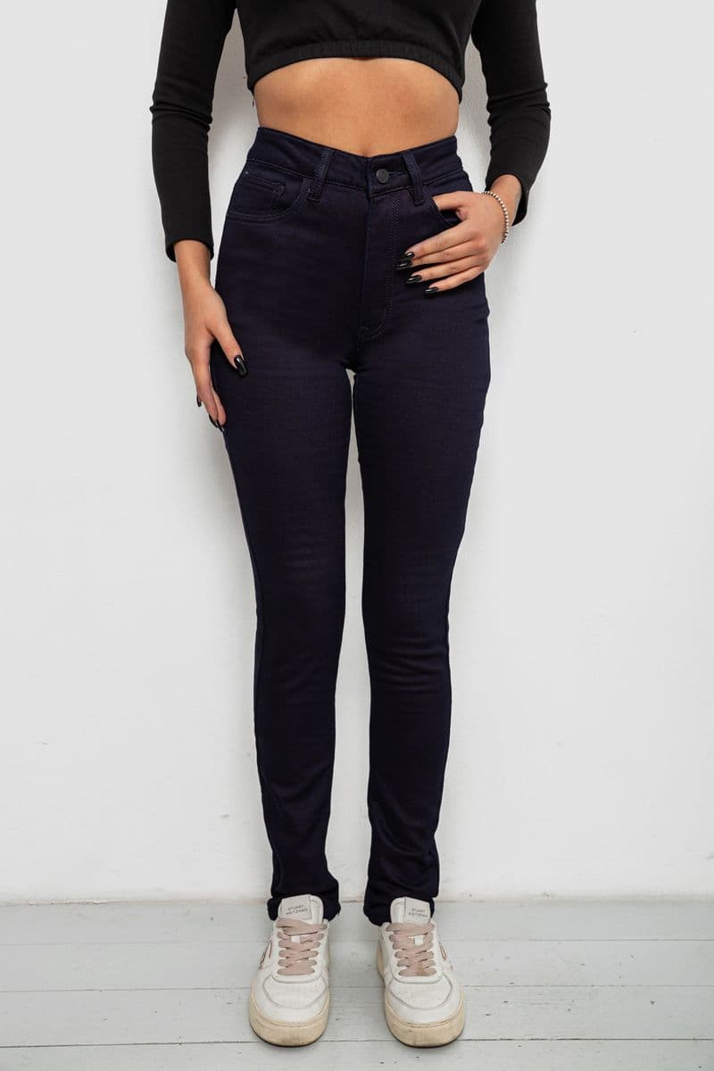 Джинси жіночі однотонні на флісі, колір темно-синій, 244RS026 - зображення 1